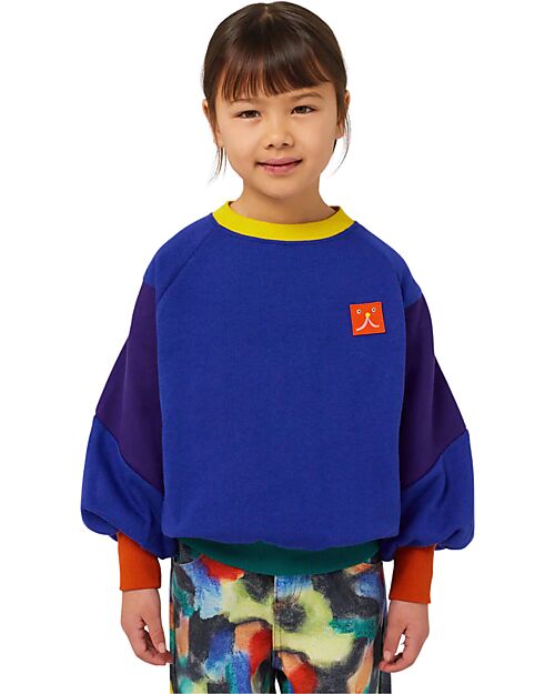 Bobo Choses Ranglan Sleeves Sweatshirt - Funny Face Patch - Blue - Cotton Sweatshirts