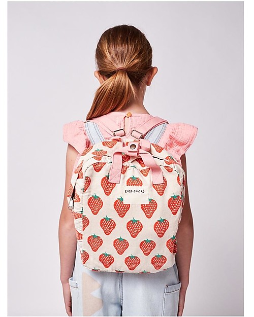 Bobo Choses School Bag - Strawberry All Over - 23 x 27 x 10 cm - 100% Organic Cotton Backpack