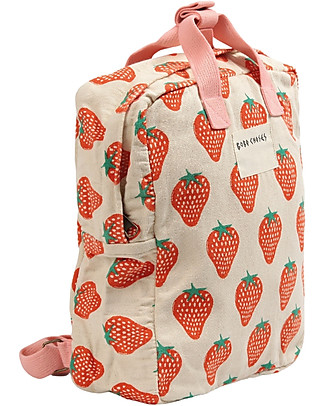 Bobo Choses School Bag - Strawberry All Over - 23 x 27 x 10 cm - 100% Organic Cotton Large Backpacks