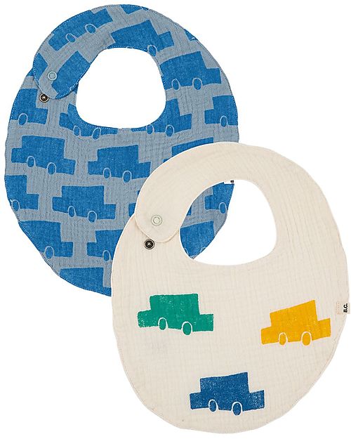 Bobo Choses Set 2 Bibs - Cars - Multicolor - 100% Organic Cotton Muslin Snap Bibs