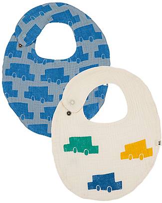 Bobo Choses Set 2 Bibs - Cars - Multicolor - 100% Organic Cotton Muslin Snap Bibs