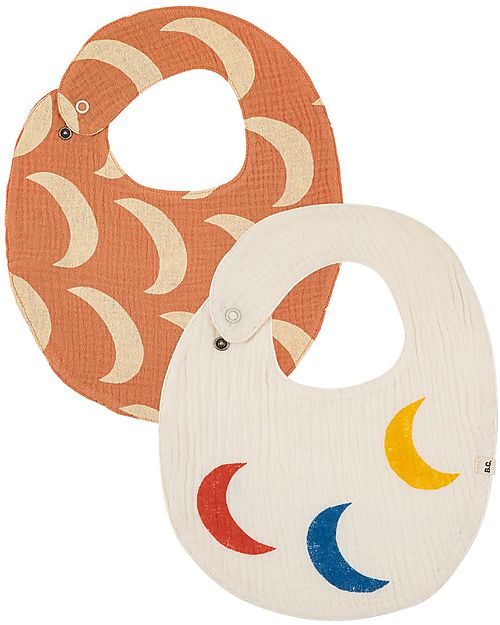 Bobo Choses Set 2 Bibs - Moons - Multicolor - 100% Organic Cotton Muslin Snap Bibs