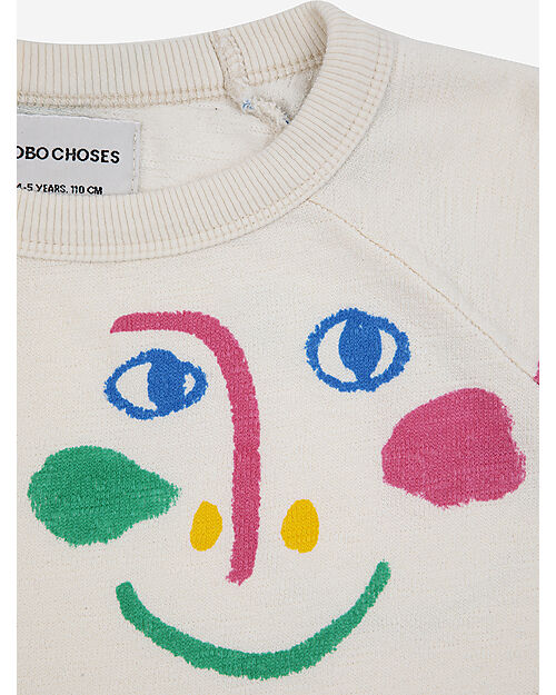 Bobo Choses Smiling Mask All Over Raglan Sleeves Cropped Sweatshirt - Offwhite - 100% Cotton Sweatshirts