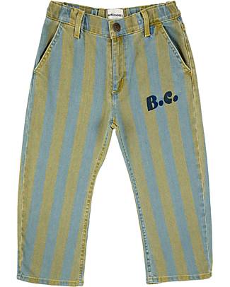 Bobo Choses Striped Denim Pants - Light Blue/Green - Cotton Jeans