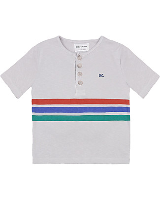 Bobo Choses Stripes Buttoned T-shirt - Quiet grey - Elasticated Organic Cotton Evening Tops