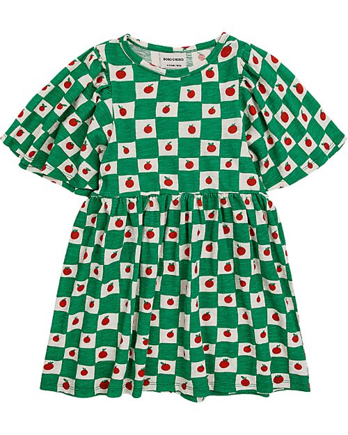 Bobo Choses Tomato All Over Ruffle Sleeves Dress - Offwhite - 100% Organic Cotton Dresses_