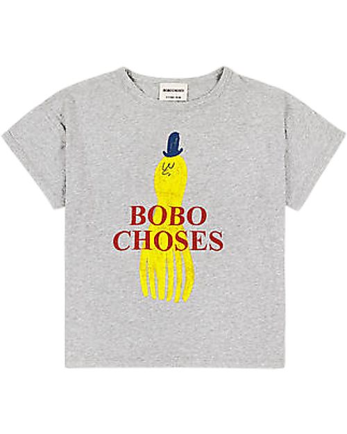 Bobo Choses Yellow Squid T-shirt - Light Heather Grey - 100% BCI Cotton T-shirts