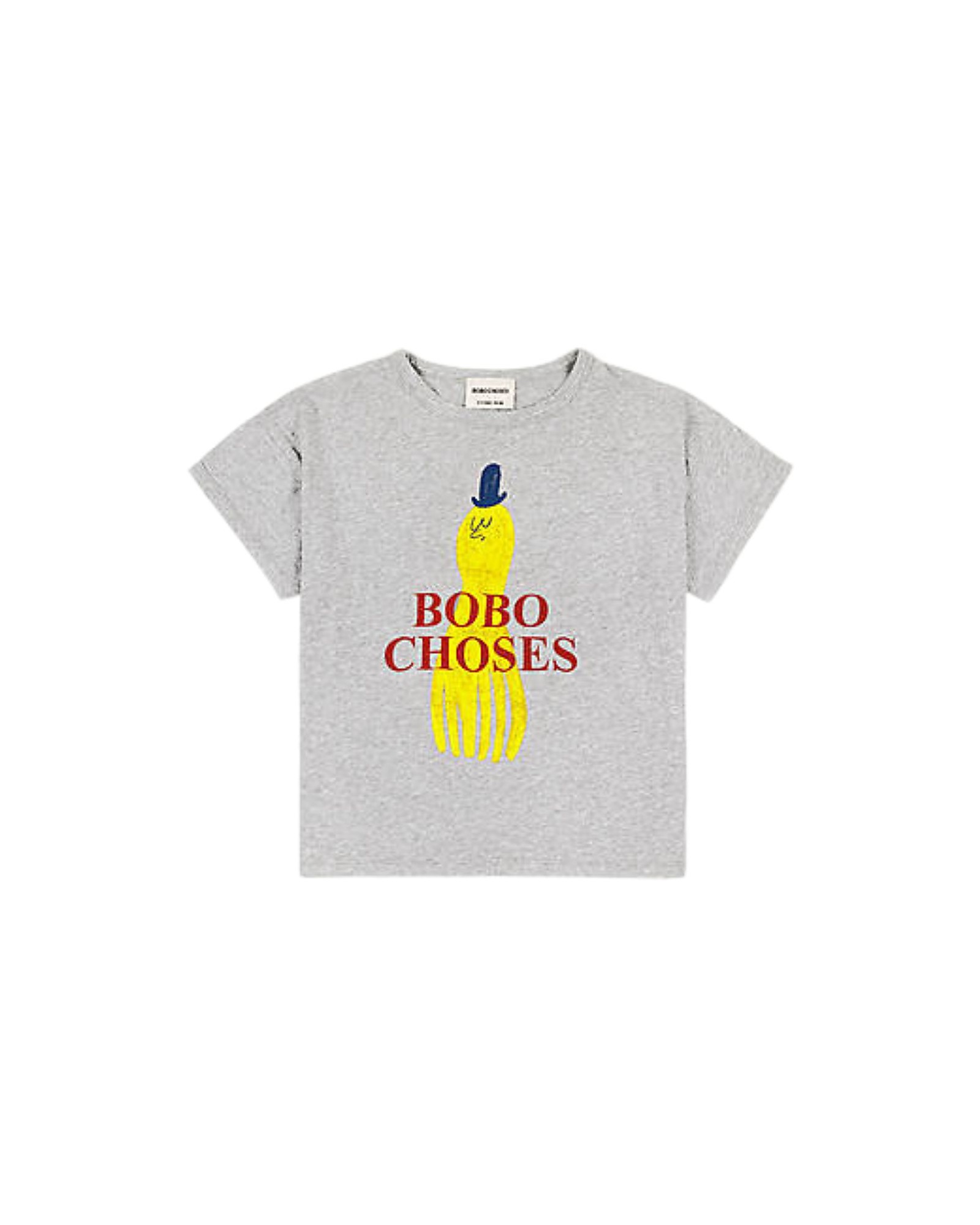 Bobo Choses Yellow Squid T-shirt - Light Heather Grey - 100% BCI