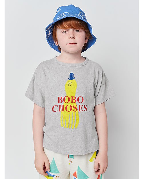Bobo Choses Yellow Squid T-shirt - Light Heather Grey - 100% BCI Cotton T-shirts