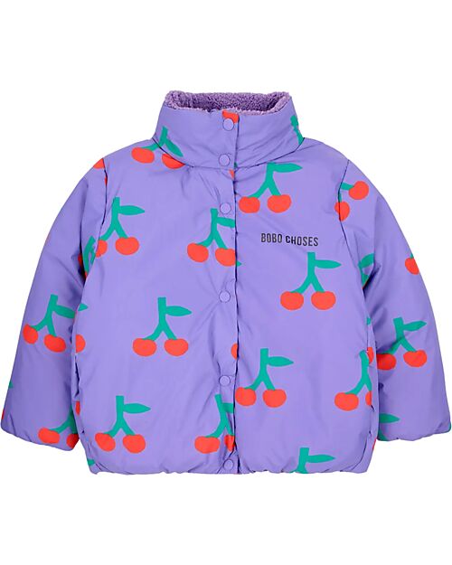 Bobo Choses Zipped Anorak with Frontal Bottons - Cherry - Lavender - 100% Recycled Material Down Jacket