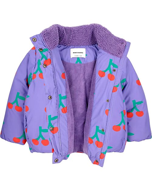 Bobo Choses Zipped Anorak with Frontal Bottons - Cherry - Lavender - 100% Recycled Material Down Jacket