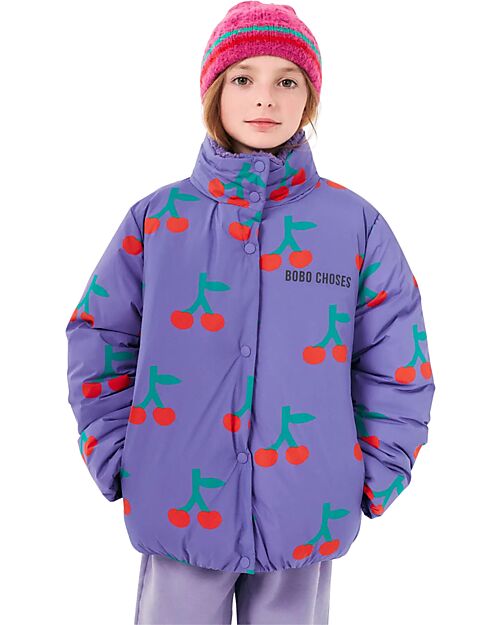 Bobo Choses Zipped Anorak with Frontal Bottons - Cherry - Lavender - 100% Recycled Material Down Jacket