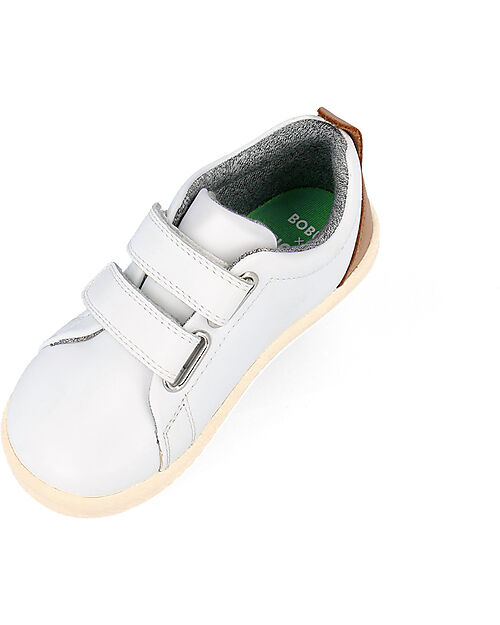 Bobux I Walk Grass Court Shoes White and Caramel Expert Walkers unisex bambini