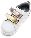 Bobux I Walk Grass Court Switch Shoe - White - Rose Gold and Gold Strap Sneakers