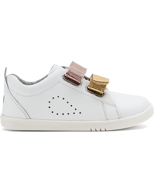 Bobux I Walk Grass Court Switch Shoe - White - Rose Gold and Gold Strap Sneakers