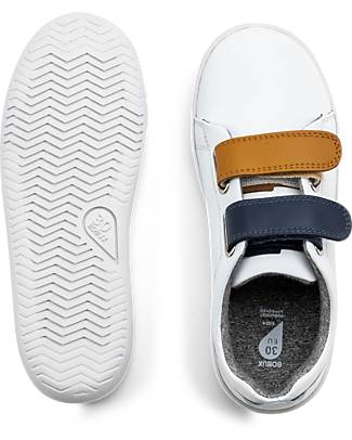 Bobux Kid Plus Grass Court Switch - White - Interchangeable Straps Navy and Butterscotch - Padded and Flexible Sole! Sneakers