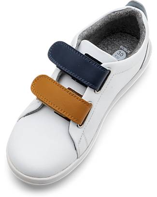 Bobux Kid Plus Grass Court Switch - White - Interchangeable Straps Navy and Butterscotch - Padded and Flexible Sole! Sneakers