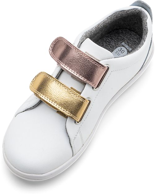 Bobux Kid Plus Grass Court Switch - White - Interchangeable Straps Rose and Rosegold - Padded and Flexible Sole! Sneakers