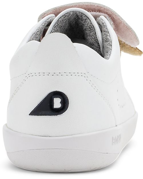 Bobux Kid Plus Grass Court Switch - White - Interchangeable Straps Rose and Rosegold - Padded and Flexible Sole! Sneakers
