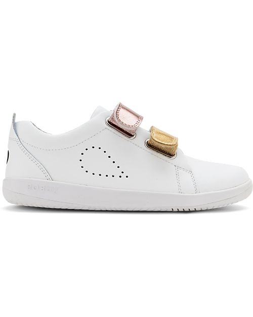 Bobux Kid Plus Grass Court Switch - White - Interchangeable Straps Rose and Rosegold - Padded and Flexible Sole! Sneakers