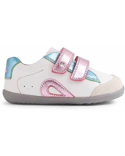 Bobux Step Up Blaze Shoes - White and Pink Metallic - Premium Leather - First Steps Shoes