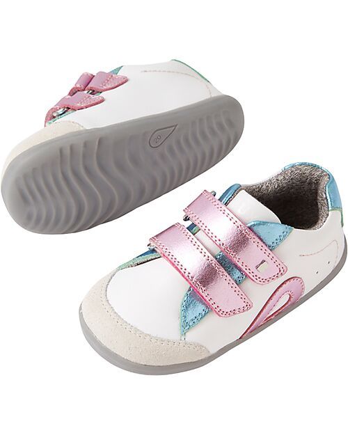 Bobux Step Up Blaze Shoes - White and Pink Metallic - Premium Leather - First Steps Shoes