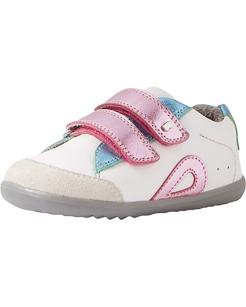 Bobux Step Up Blaze Shoes - White and Pink Metallic - Premium Leather - First Steps Shoes
