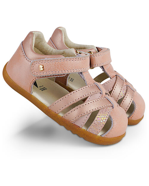 Bobux Step-Up Cross Jump Sandal - Dusk Pearl + Rose Gold - Flexible Sole for First Steps Sandals