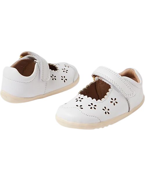 Bobux Step Up Heather Sandals - White - Carved Flowers - Premium Leather - First Steps Sandals