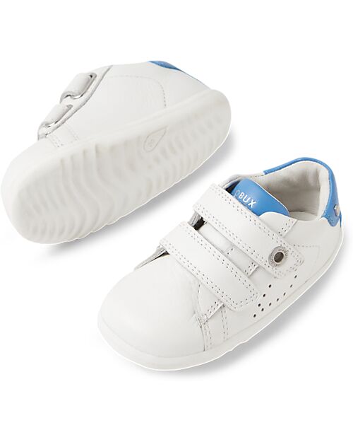 Bobux Step Up Maverick Shoes - White and Azure - Premium Leather - First Steps Shoes