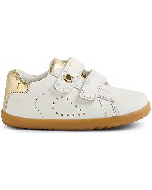 Bobux Step Up Maverick Shoes - White and Gold - Premium Leather - First Steps Shoes