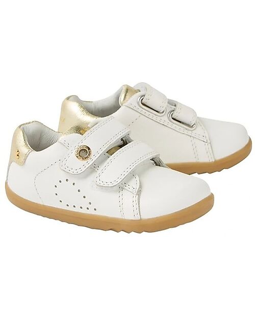 Bobux Step Up Maverick Shoes - White and Gold - Premium Leather - First Steps Shoes