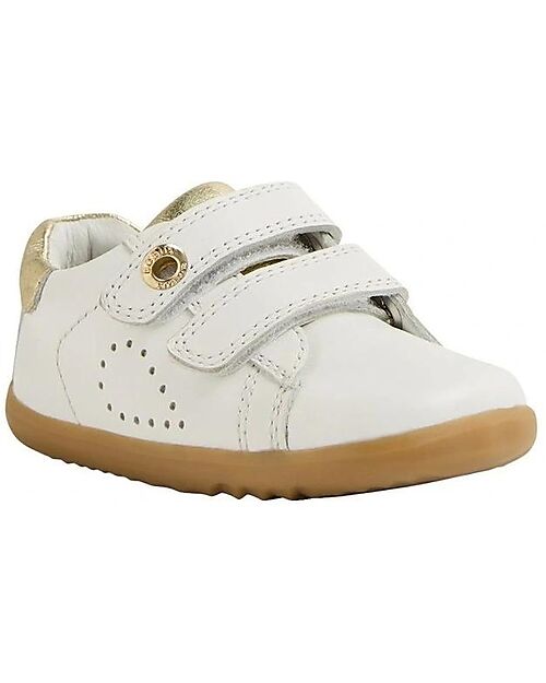 Bobux Step Up Maverick Shoes - White and Gold - Premium Leather - First Steps Shoes