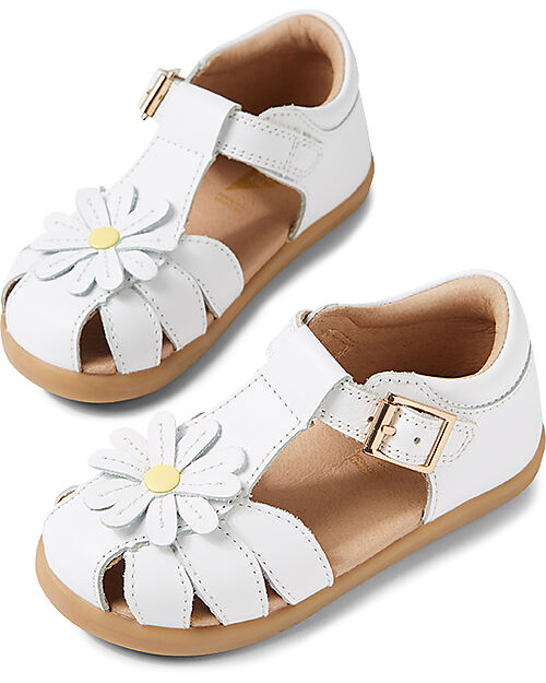 Bobux Step Up Petal Sandal - White - with Flower - First Steps Sandals