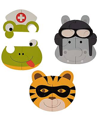 BoJungle Set of 3 Animal Sticker Puzzles - Tiger Hippopotamus Frog - 3+ Years Puzzles