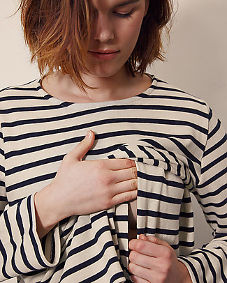 Boob Long-sleeved Maternity and Nursing Breton Top, Tofu/Midnight Blue - 100% Organic cotton Evening Tops