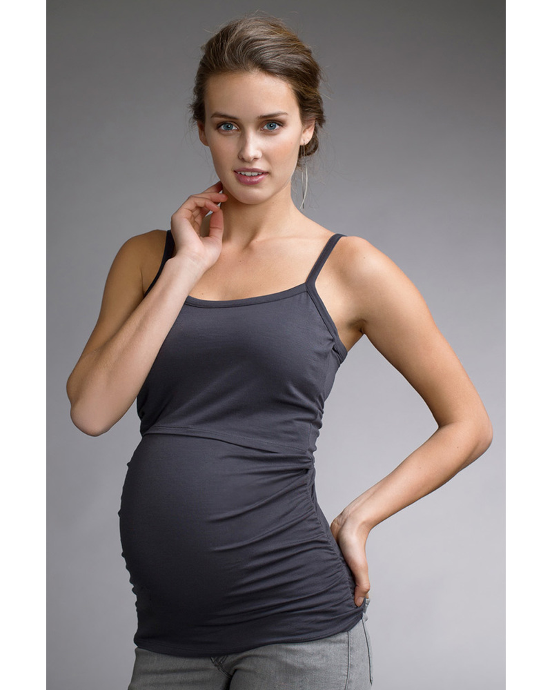 Boob Maternity & Nursing Ruched Singlet - Charcoal Grey (soft