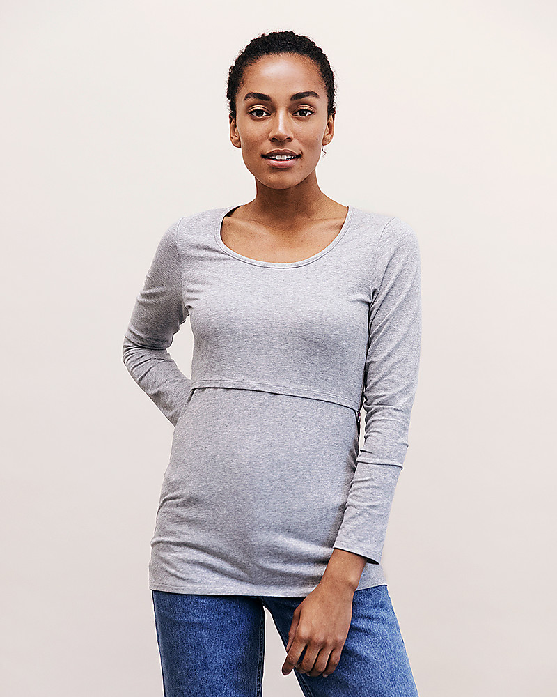 Boob Maternity and Nursing Organic Cotton Top Long Sleeve - Grey Melange  woman