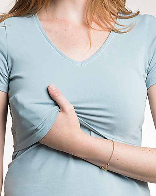 Boob Maternity and Nursing Organic Cotton V Neck Short Sleeve Top  - Ice Blue T-shirts