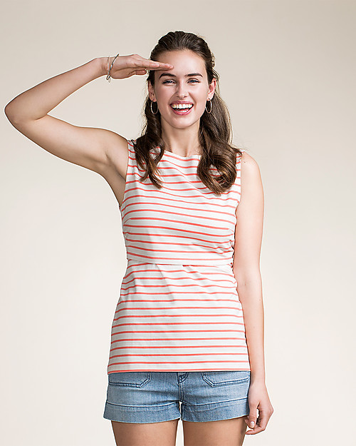 Boob Maternity and Nursing Tank Top - Stripe Off White/Melon - Organic Cotton! Tank Tops