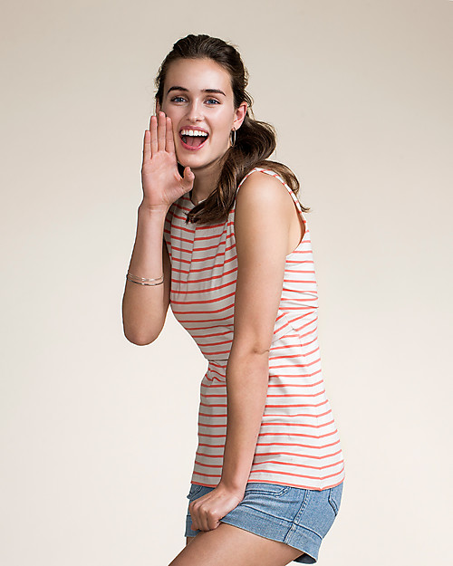 Boob Maternity and Nursing Tank Top - Stripe Off White/Melon - Organic Cotton! Tank Tops