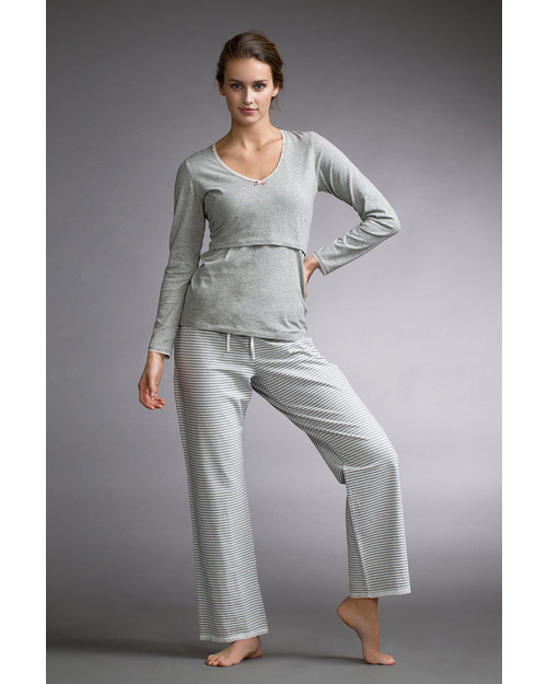Boob Maternity Pyjama Pants - Pale Grey and Ivory white stripes - organic cotton Pyjamas