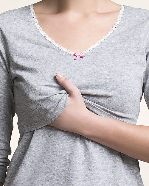 Boob Maternty and Nursing Pajama Top 3/4 Sleeve - Grey Melange Organic Cotton Pyjamas