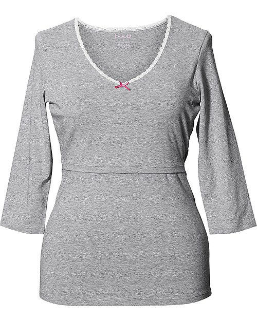 Boob Maternty and Nursing Pajama Top 3/4 Sleeve - Grey Melange Organic Cotton Pyjamas