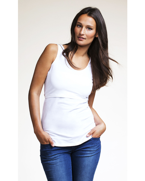 Boob Nursing Singlet - White Tank Tops
