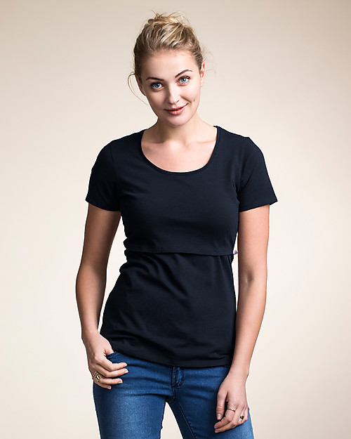 Boob Nursing Top Short Sleeve, Midnight Blue - Organic Cotton T-shirts