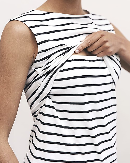 Boob Simone Sleeveless Maternity and Nursing Top, Tofu/Black - Organic cotton T-shirts