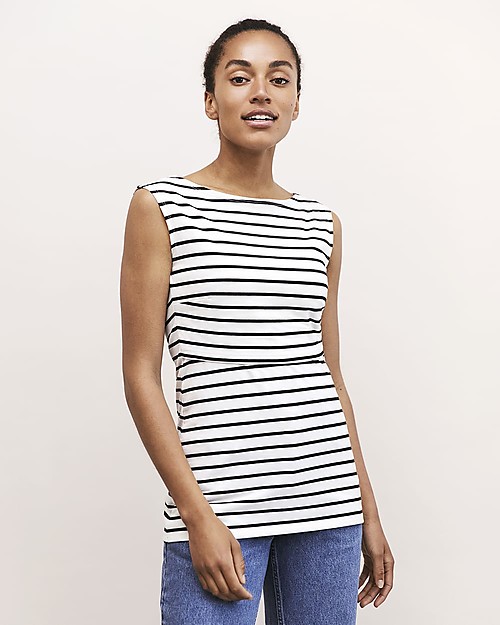 Boob Simone Sleeveless Maternity and Nursing Top, Tofu/Black - Organic cotton T-shirts