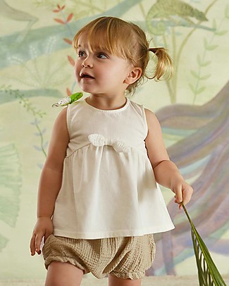 Botanica Boo Top for Girls with Bow, Cream - Organic Cotton Evening Tops