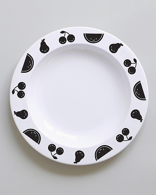 Buddy and Bear Plastic Plate, Fruit Friends, Black - 23 cm diameter, BPA free! Bowls & Plates